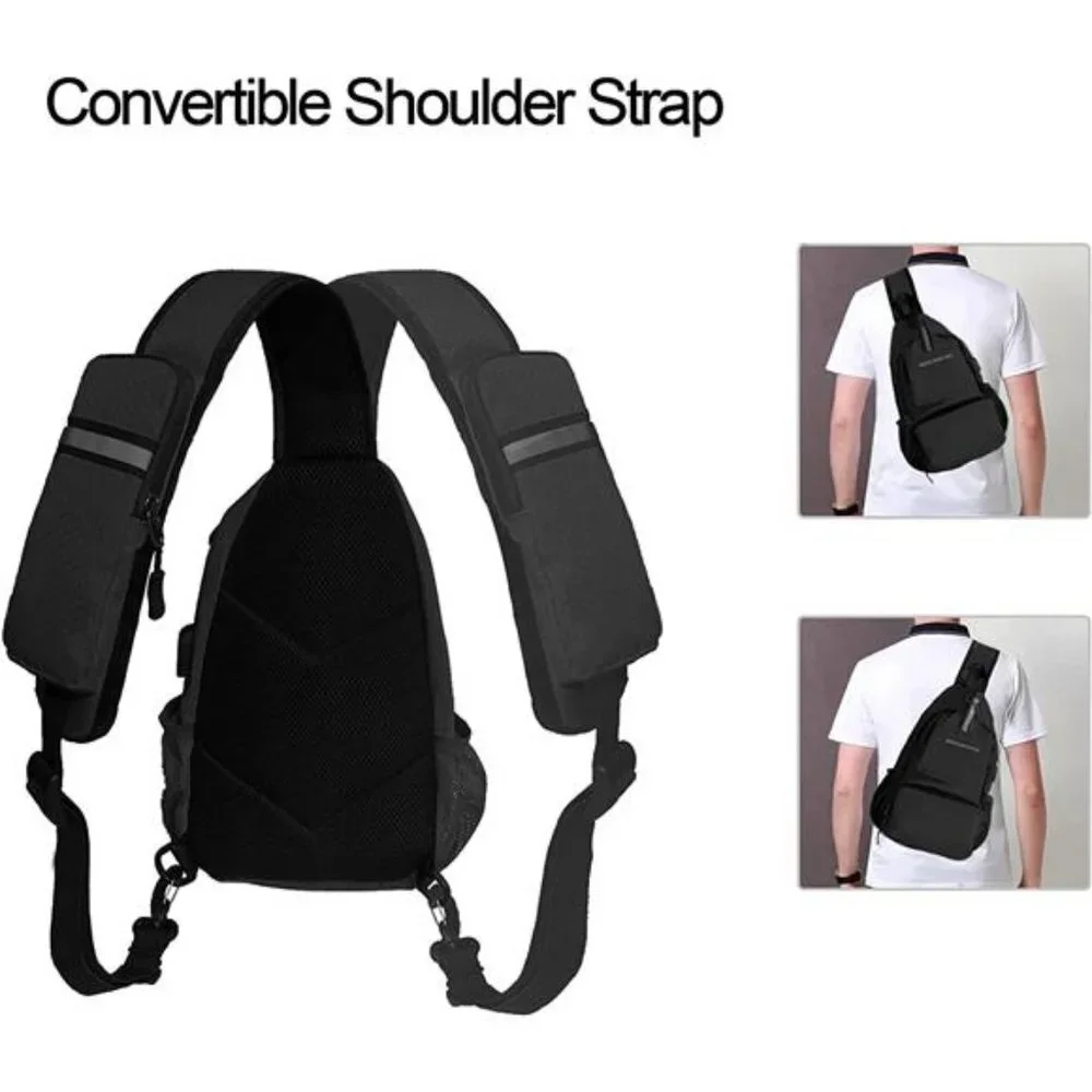 Foldable Waterproof Crossbody Backpack Shoulder Chest Bag Daypack, Black